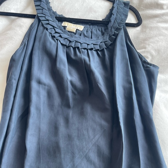 Michael Kors women’s navy silk sleeveless top with scoop braided neckline - Picture 2 of 9